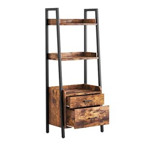 fabato 3-tier ladder shelf bookcase with 2 drawer organizer display shelves freestanding bookshelf with metal frame for living room office kitchen rustic brown