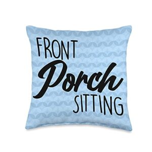 Rustic Porch Decorative Pillows Front Porch Sitting, Cute Blue Decor Throw Pillow, 16x16, Multicolor