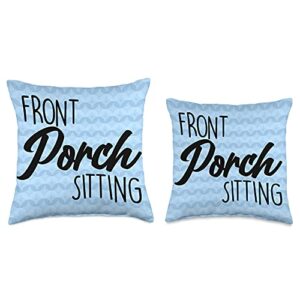Rustic Porch Decorative Pillows Front Porch Sitting, Cute Blue Decor Throw Pillow, 16x16, Multicolor