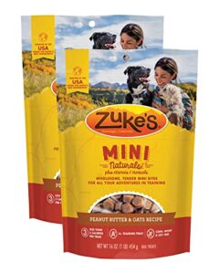 zuke's zuke’s mini naturals training dog treats, peanut butter & oats recipe, tender mini bites with vitamins & minerals, adult dog treats, 16 oz (pack of 2), 16 ounce (pack of 2)