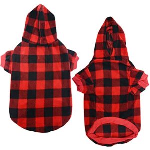 Plaid Dog Hoodie Pet Fleece Sweater Winter Coat with Hat for Small Medium Large Dogs Red and Black L