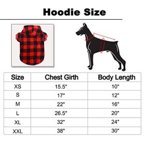 Plaid Dog Hoodie Pet Fleece Sweater Winter Coat with Hat for Small Medium Large Dogs Red and Black L