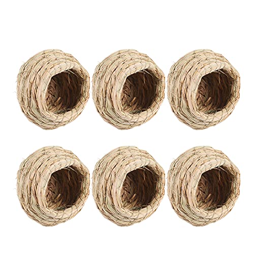 Cabilock 6pcs Straw Bird Cage Nest Grass Hut Woven Birdhouse for Parakeets Hideaway Cockatiels Finch Canary Resting Breeding Shelter