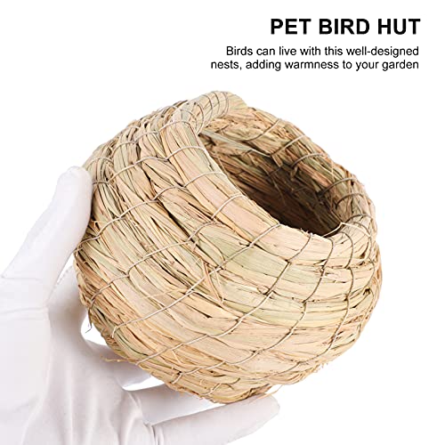 Cabilock 6pcs Straw Bird Cage Nest Grass Hut Woven Birdhouse for Parakeets Hideaway Cockatiels Finch Canary Resting Breeding Shelter