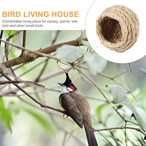 Cabilock 6pcs Straw Bird Cage Nest Grass Hut Woven Birdhouse for Parakeets Hideaway Cockatiels Finch Canary Resting Breeding Shelter
