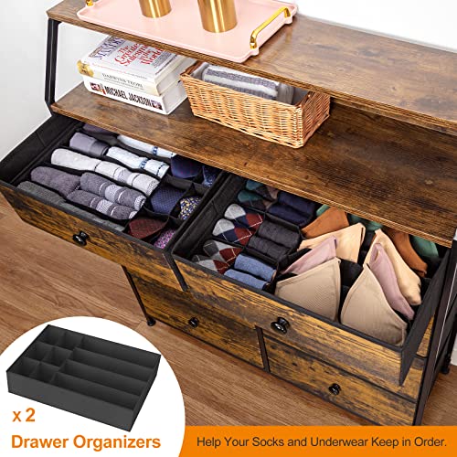 REAHOME 8 Drawer Dresser for Bedroom with Shelves Large Storage Organizer Unit for Closet Living Room Entryway Office Sturdy Steel Frame Wooden Top with Two Additional Drawer Organizers(Rustic)TXK8R2