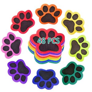 48pcs carpet markers velcro spot markers for classroom floor carpet spots for kids, sitting dots for kids carpet spots for kids, teachers, preschool and kindergarten paws shape
