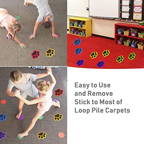 48pcs Carpet Markers Velcro Spot Markers for Classroom Floor Carpet Spots for Kids, Sitting Dots for Kids Carpet Spots for Kids, Teachers, Preschool and Kindergarten Paws Shape