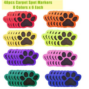 48pcs Carpet Markers Velcro Spot Markers for Classroom Floor Carpet Spots for Kids, Sitting Dots for Kids Carpet Spots for Kids, Teachers, Preschool and Kindergarten Paws Shape