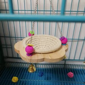 Diaertiny Hanging Bird Nest Parrots Bed with Colorful Swing Wooden Bracket Nibble Toys and Bells Handmade Cotton Hemp Rope for Parakeet Conures Finch Budgie Lovebird (Cotton Rope)