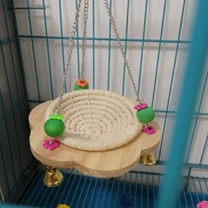 Diaertiny Hanging Bird Nest Parrots Bed with Colorful Swing Wooden Bracket Nibble Toys and Bells Handmade Cotton Hemp Rope for Parakeet Conures Finch Budgie Lovebird (Cotton Rope)