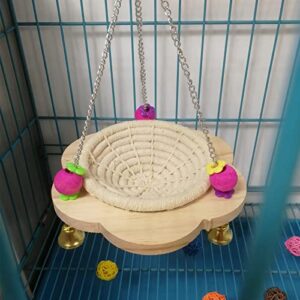 Diaertiny Hanging Bird Nest Parrots Bed with Colorful Swing Wooden Bracket Nibble Toys and Bells Handmade Cotton Hemp Rope for Parakeet Conures Finch Budgie Lovebird (Cotton Rope)