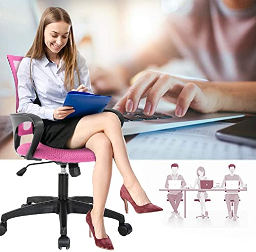 Tffnew Mesh Office Chair Ergonomic Computer Desk Chair Adjustable Home Office Desk Chair with Lumbar Armrest Support Modern Rolling Swivel Chair for Women&Men Adults(Pink)