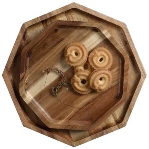 acacia wood serving tray - large set of 2 octagon wooden charcuterie board for food, fruit, vegetable, meat breakfast lunch dinner in bed decorative bread plates party dishes (1x12in, 1x10in)