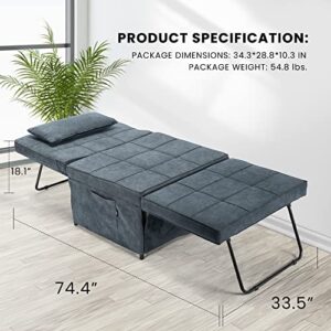 VIVOHOME Folding Sofa Bed with Pillow, 4 in 1 Multi-Function Ottoman Guest Sleeper with Adjustable Backrest, Blue/Gray