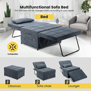 VIVOHOME Folding Sofa Bed with Pillow, 4 in 1 Multi-Function Ottoman Guest Sleeper with Adjustable Backrest, Blue/Gray