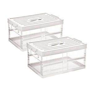 medoxi 2 pack clear plastic collapsible storage bin tote organizing container with durable lid and secure latching buckles, storage box with handle, 5 qt, 2 count