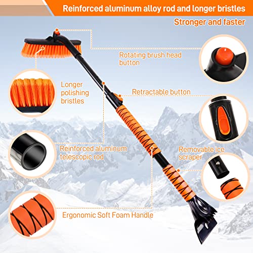 YUICHH 44" Snow Brush with Ice Scraper for Car Windshield, Car Snow Scraper and Brush, Snow Scraper Snow Brush for Car Extendable, Snow Car Scraper Detachable for Car Truck SUV