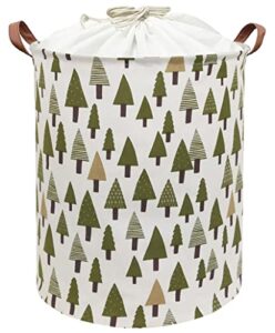 sanjiaofen nursery laundry basket canvas fabric baby boy storage bins,collapsible woodland hamper,waterproof storage baskets with leather handle,forest nursery decor,toy organizer (tree)