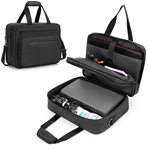 SAMDEW Double-layer Portable Mobile Printer Storage Bag Compatible with HP Tango/Tango X, HP Officejet 250/200, Printer Carrying Case with Laptop Layer(up to 15.6"), Shoulder & Trolley Strap, Bag Only