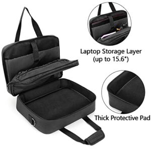 SAMDEW Double-layer Portable Mobile Printer Storage Bag Compatible with HP Tango/Tango X, HP Officejet 250/200, Printer Carrying Case with Laptop Layer(up to 15.6"), Shoulder & Trolley Strap, Bag Only