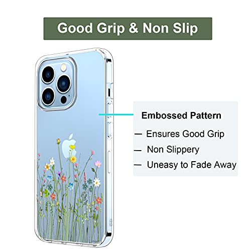 Unov Case Compatible with iPhone 13 Pro Case Clear with Design Embossed Floral Pattern Soft TPU Bumper Slim Protective 6.1 Inch (Flower Bouquet)