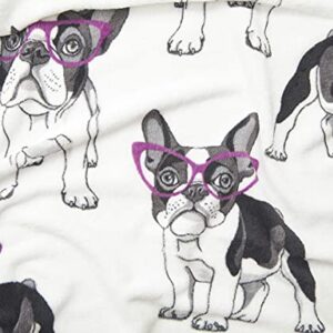 Real Living Fleece Throw Blanket Bulldogs Dogs Glasses Black White