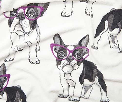 Real Living Fleece Throw Blanket Bulldogs Dogs Glasses Black White