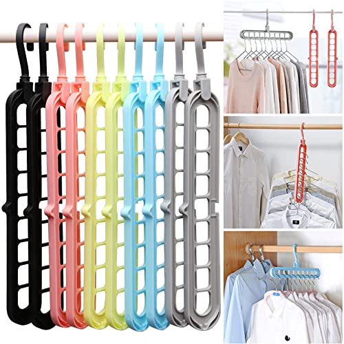 HEYHOUSE Closet Organizers and Storage,College Dorm Room Essentials,Pack of 10 Multifunctional Closet Organizer Magic Space Saving Hangers with 9 Holes Closet Storage Organization for Wardrobe Closet