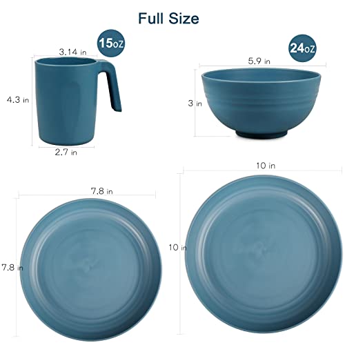 Shopwithgreen Plastic Plates Bowls Mug Sets, Microwave and Dishwasher Safe, Unbreakable, Lightweight Reusable Dinnerware Sets, with Cutlery, for Camping, Indoor, Outdoor, Kitchen, 36 PCS for 6