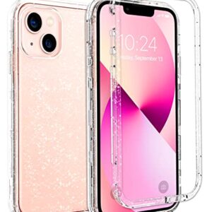 Coolwee Crystal Glitter Full Protective Case Compatible iPhone 13 Heavy Duty Hybrid 3 in 1 Rugged Shockproof Women Girls Transparent Compatible with Apple iPhone 13 6.1 inch Shiny Clear Bling Sparkle