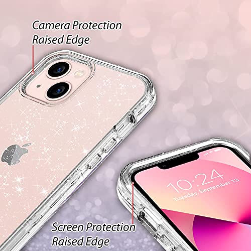 Coolwee Crystal Glitter Full Protective Case Compatible iPhone 13 Heavy Duty Hybrid 3 in 1 Rugged Shockproof Women Girls Transparent Compatible with Apple iPhone 13 6.1 inch Shiny Clear Bling Sparkle