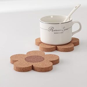 12PCS 3/8" Thick Cork Coasters for Drinks,Absorbent and Reusable Coaster Set 100% Natural Cork 4 inch Flower Shape Farmhouse Rustic Wood Drink Coasters Bulk Cork Coasters for Desk and Glass Table