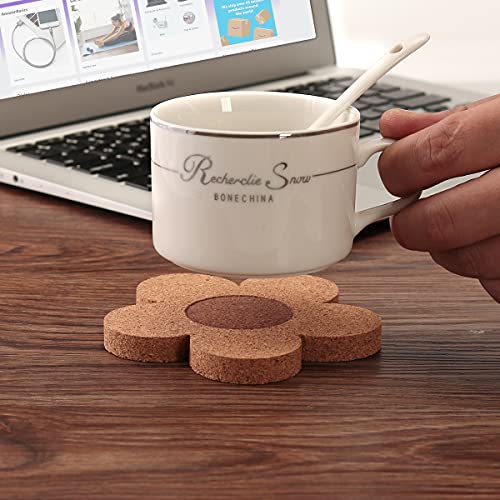 12PCS 3/8" Thick Cork Coasters for Drinks,Absorbent and Reusable Coaster Set 100% Natural Cork 4 inch Flower Shape Farmhouse Rustic Wood Drink Coasters Bulk Cork Coasters for Desk and Glass Table