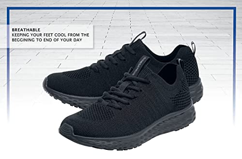 Shoes for Crews Everlight, Women's Non Slip, Breathable, Lace Up, Lightweight Work Shoes, Black,Size 9.5 Wide