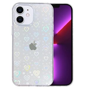 smobea compatible with iphone 11 6.1 inch 2019, clear laser glitter bling heart soft & flexible tpu and hard pc shockproof cover women girls heart pattern phone case (rainbow heart/clear)