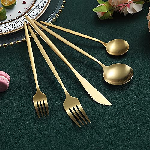 Matte Gold Silverware Set 40 Pieces, Stainless Steel Golden Flatware Set, Titanium Plating Cutlery Set, Matte Gold Utensil Sets, Service Set for 8 (Matte Golden)