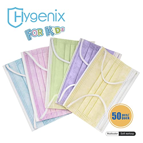 Hygenix masks for Kids, Multiple-colors 3ply Disposable Children Face Masks PFE >98% Filter Quality, Breathable & Comfy (Pack of 50 Pcs)…