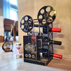 Aayla Tabletop Wine Rack – Retro Classic Movie Projector for Holding 3 Bottles with Cork Storage Perfect Wine Gift for Wine Lovers