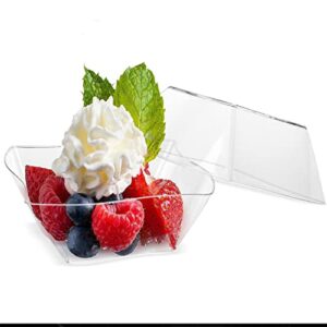 PLAZOTTA 150 Pack 5 oz Clear Plastic Dessert Cups with 150 Tasting Spoons, Square Parfait Appetizer Plates Bowls for Party, Weddings