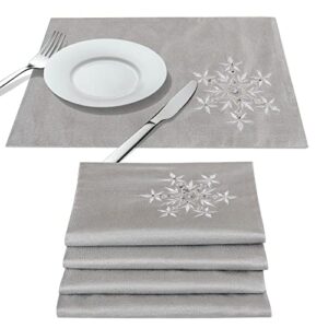 OWENIE Christmas Table Placemats Set of 4, Silver Placemats with Sequins Embroidery, Grey Place Mats for Dining Table, Xmas Holiday Tabletop Decor, Winter Table Decorations, Farmhouse 13 X 19 Inch