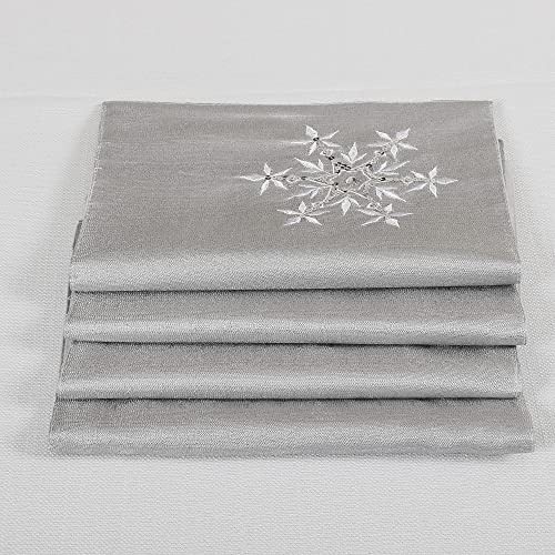 OWENIE Christmas Table Placemats Set of 4, Silver Placemats with Sequins Embroidery, Grey Place Mats for Dining Table, Xmas Holiday Tabletop Decor, Winter Table Decorations, Farmhouse 13 X 19 Inch