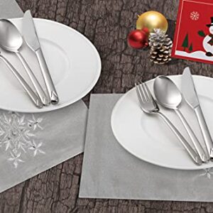 OWENIE Christmas Table Placemats Set of 4, Silver Placemats with Sequins Embroidery, Grey Place Mats for Dining Table, Xmas Holiday Tabletop Decor, Winter Table Decorations, Farmhouse 13 X 19 Inch