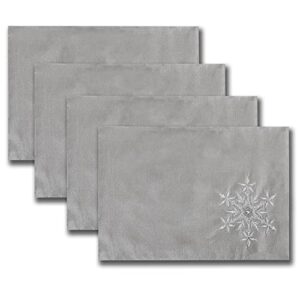 OWENIE Christmas Table Placemats Set of 4, Silver Placemats with Sequins Embroidery, Grey Place Mats for Dining Table, Xmas Holiday Tabletop Decor, Winter Table Decorations, Farmhouse 13 X 19 Inch