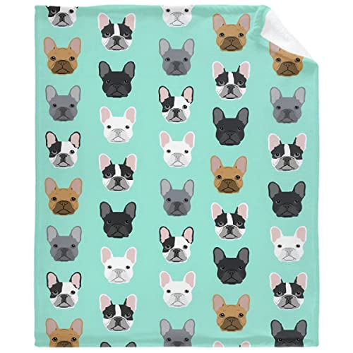 Lynnezilla French Bulldog Faces Pattern Throw Blanket | Flannel Fleece Ultra Soft Bedding Quilt Home Decor | Lightweight Soft Cozy Luxury Blanket for All Season Extra Small 40x30in for Pets