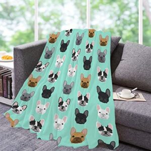 Lynnezilla French Bulldog Faces Pattern Throw Blanket | Flannel Fleece Ultra Soft Bedding Quilt Home Decor | Lightweight Soft Cozy Luxury Blanket for All Season Extra Small 40x30in for Pets