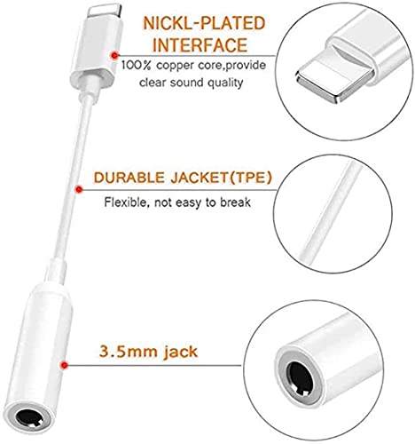 2Pack Lightning to 3.5mm Female Headphone Jack Adapter, [Apple MFi Certified] Lightning to Aux Audio Dongle Cable Cord iPhone 3.5mm Headphones/Earphones Jack for iPhone 12/12 Pro/11/X XR XS 8 7 iPad