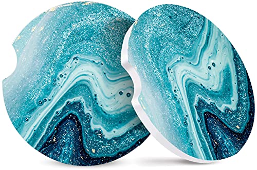 2 Pack Absorbent Car Cup Holder Coasters,Beautiful Scene Ceramic Car Insert Coasters with Fingertip Grip for Easy Removal,Brilliant Vehicle Accessories for Men & Women 2.64 Inches(Bleautiful Sea)