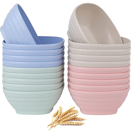 SOUJOY 20 Pack Wheat Straw Bowls, 20 Oz Unbreakable Cereal Bowls, Reusable Soup Bowls for Snacks, Rice, Condiments, Side Dishes, Ice Cream, Microwave and Dishwasher Safe