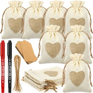 52 pieces valentines heart burlap bags with drawstring set include 25 small heart drawstring pouch 6 x 4 inches 25 present tags with ropes and 2 mark pens candy pouches for birthday party wedding